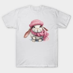 Adorable cute rabbit wearing a pink hat and scarf T-Shirt